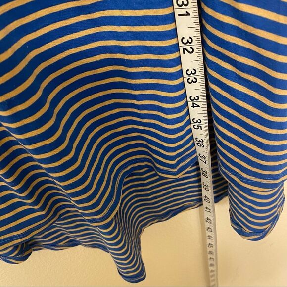 LuLaRoe t shirt dress stretch blue stripe crew neck hi low modest XS - Picture 8 of 10